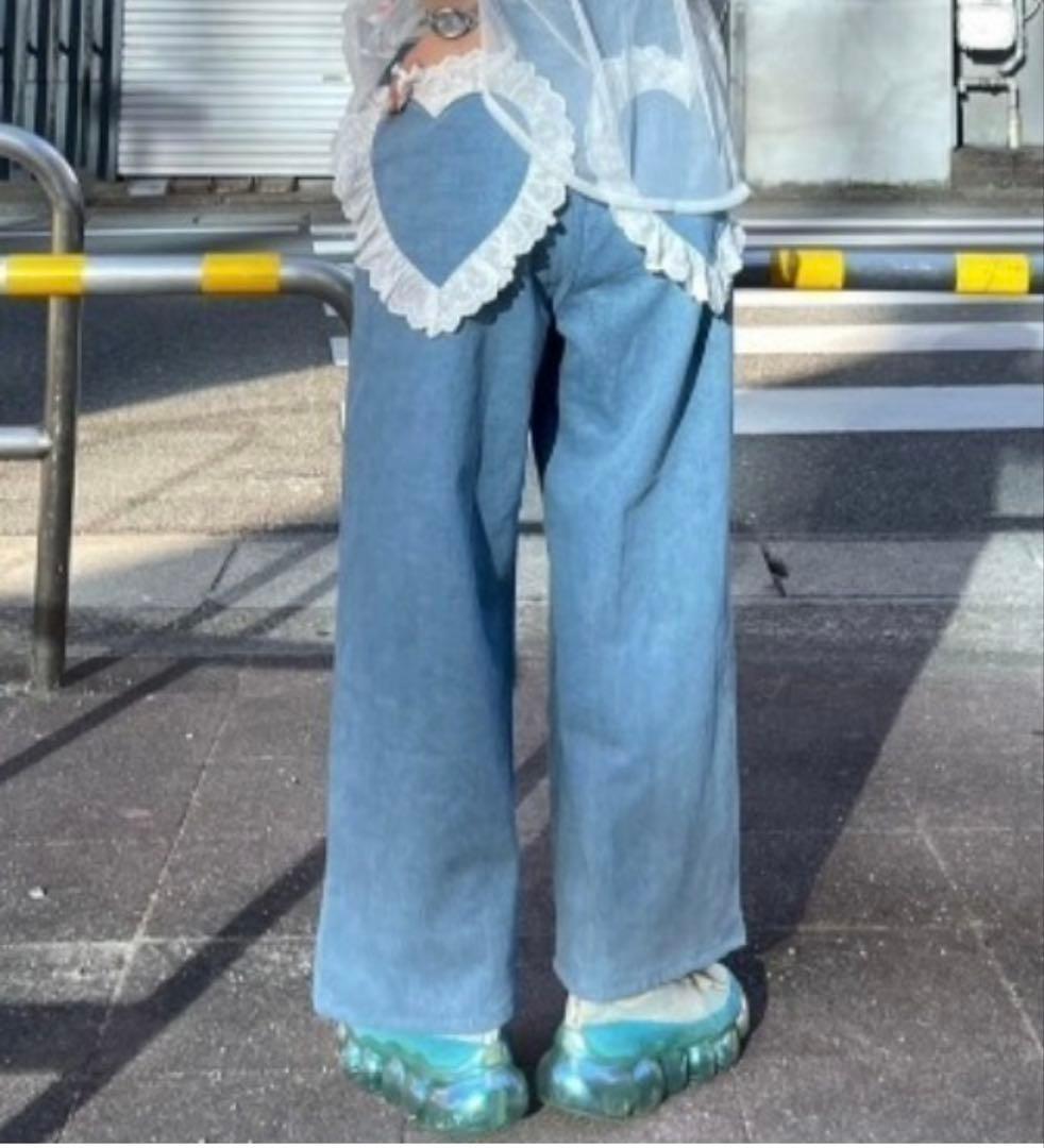 キャンディストリッパー レースハートポケット デニムパンツ ワイドパンツ