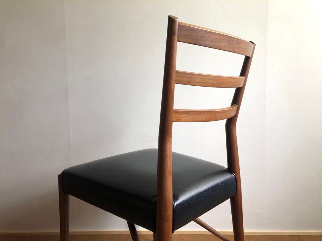 飛騨高山 日進木工製 ウォールナット材 黒革チェア ダイニング デスク椅子 工芸