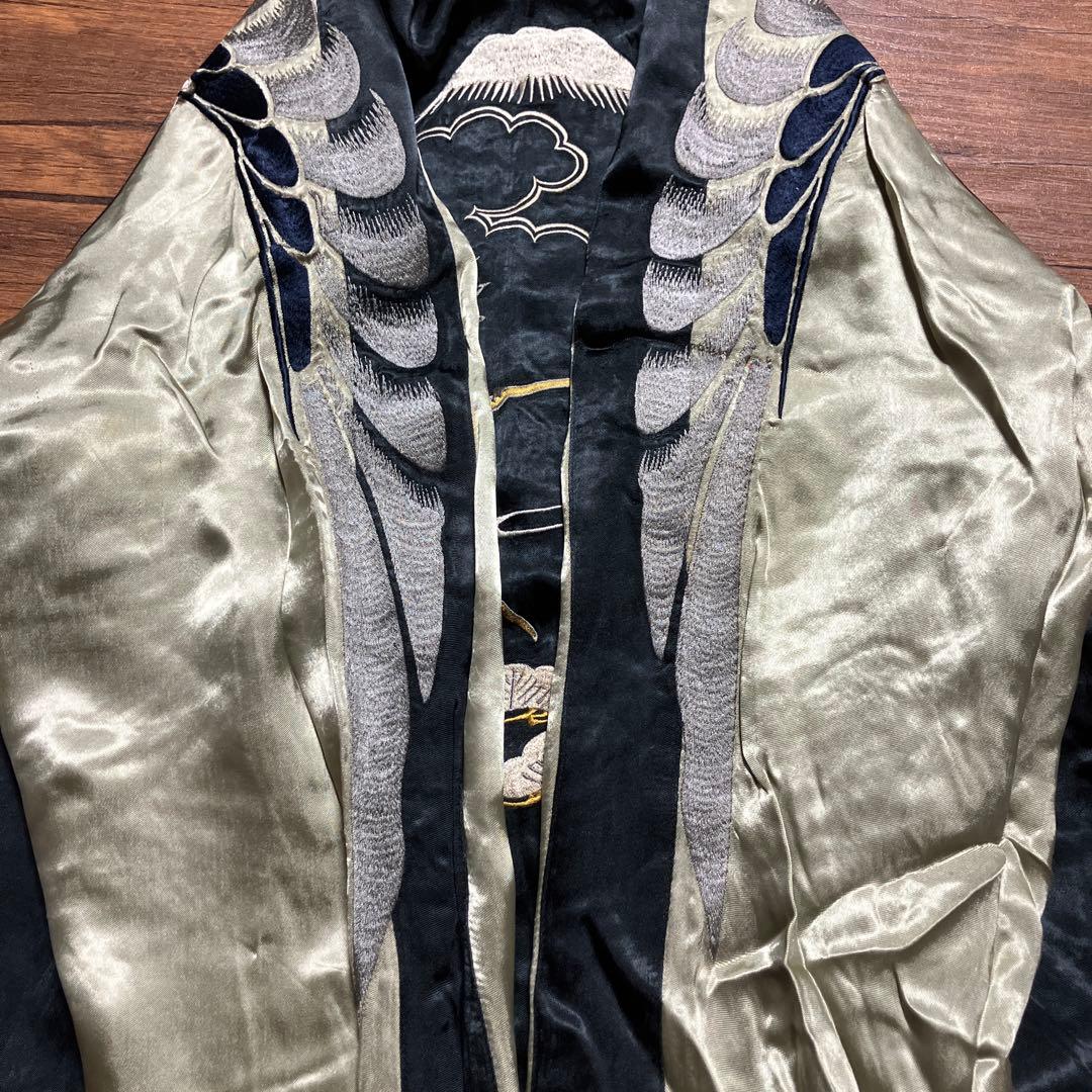 花旅楽団　スカジャン　リバーシブル　レーヨン　ジャガード織り　唐獅子牡丹　鶴