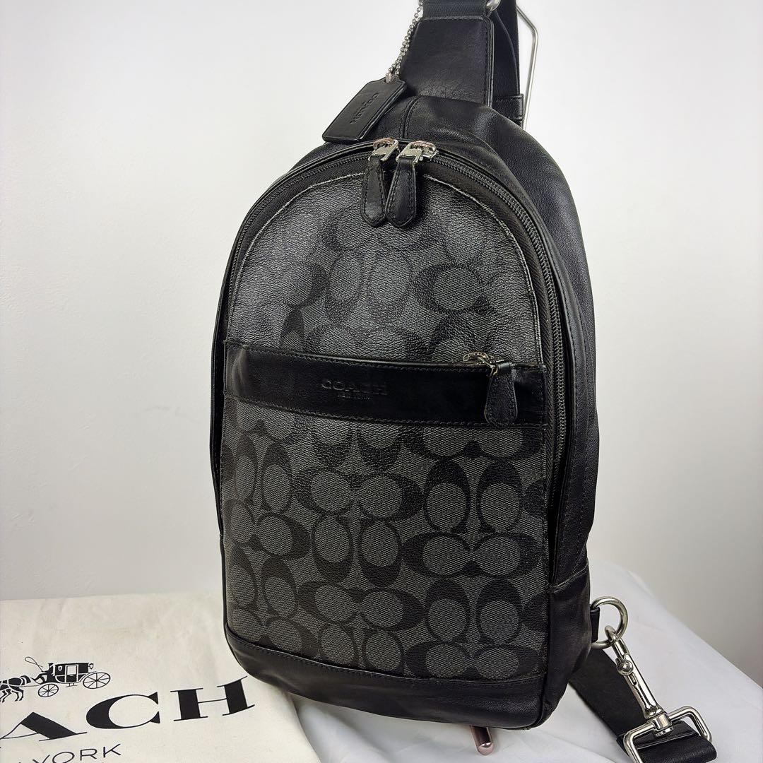 COACH コーチ レザー　PVC クロスボディバッグ シグネチャー　黒