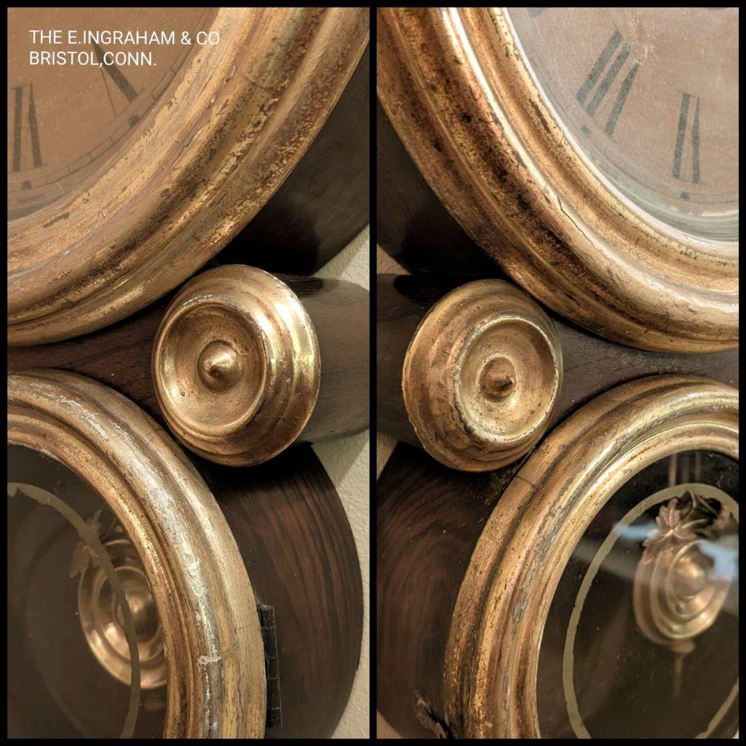 古時計　アンティーク掛時計　イングラハム掛時計　四つ丸　ゼンマイ時計