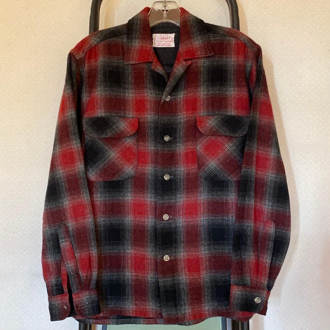 60s BRENT ブレント オンブレ シャドーチェック オープンカラー ウール