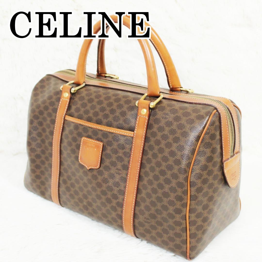 美品 セリーヌ ボストンバッグ ハンドバッグ マカダム PVC レザー ブラウン