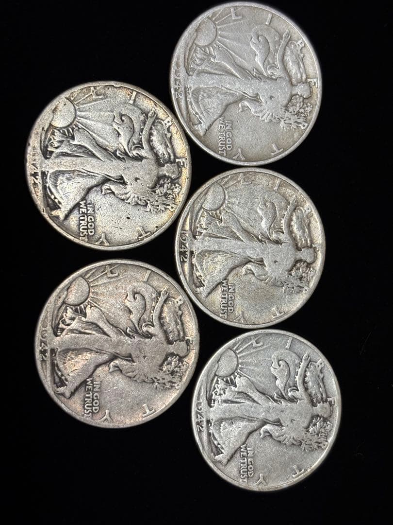 ウォーキングリバティ銀貨状態揃え1942年5枚