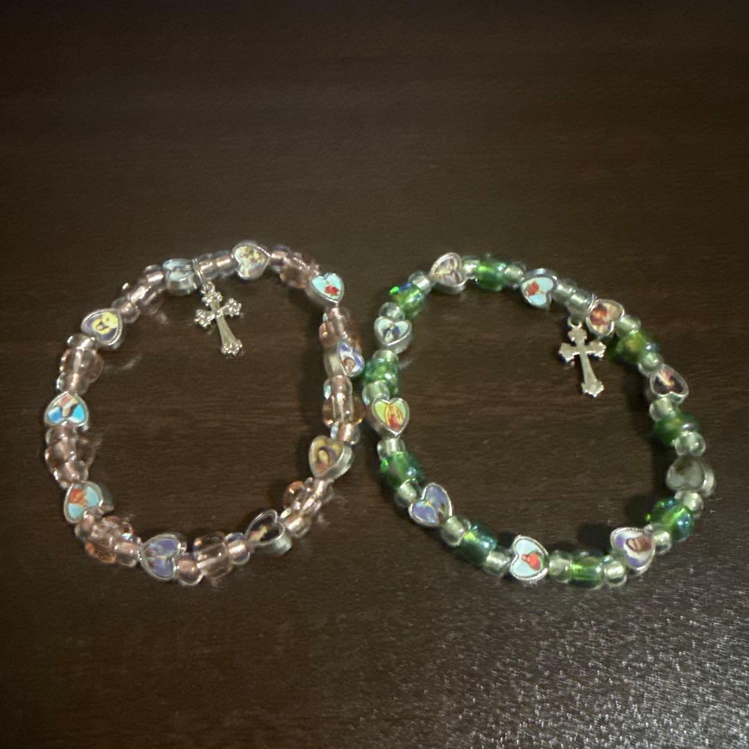 KAMIYA Mexican Beads Bracelet グリーン、ピンク