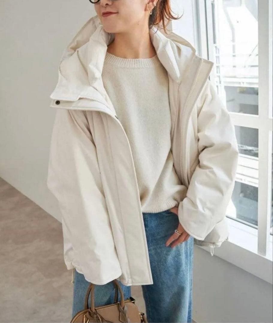 【スピックアンドスパン】☆撥水フーデッドダウンハーフコート 34