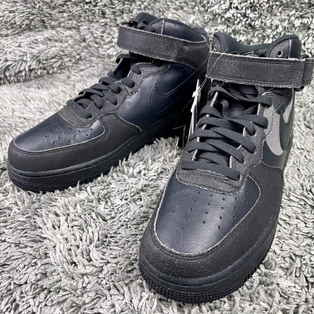 未使用 ナイキ エアフォース1 ミッド \"ブラック グレー /天然皮革/