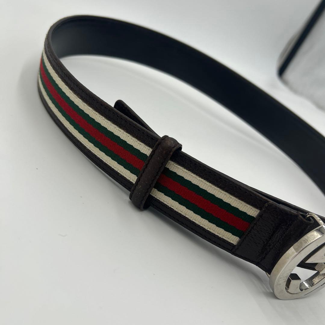 GUCCI インターロッキグ　GG シェリーライン　ベルト　レザー　ロゴ　茶色