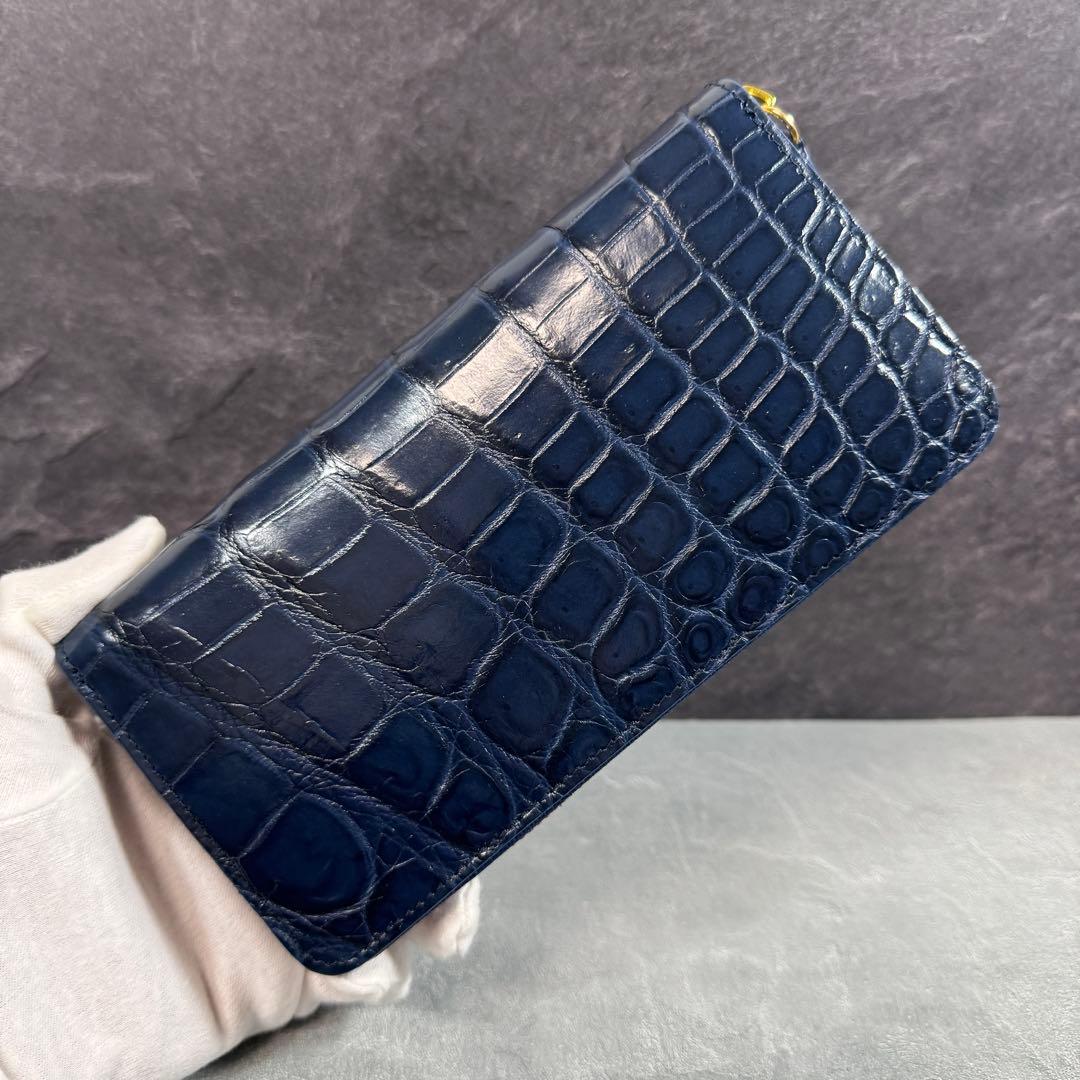 SALE クロコダイル 長財布 ネイビー 紺色 メンズ レディース 本革 ワニ革