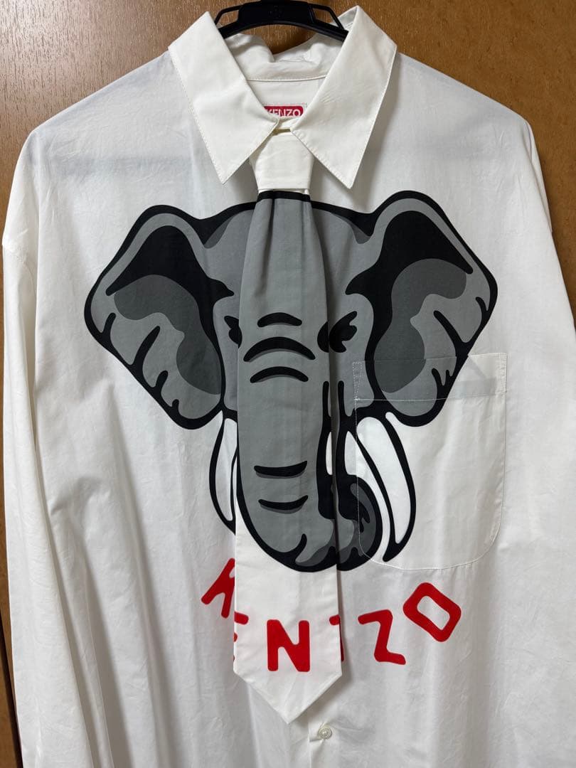 KENZO 象プリント ホワイトシャツ