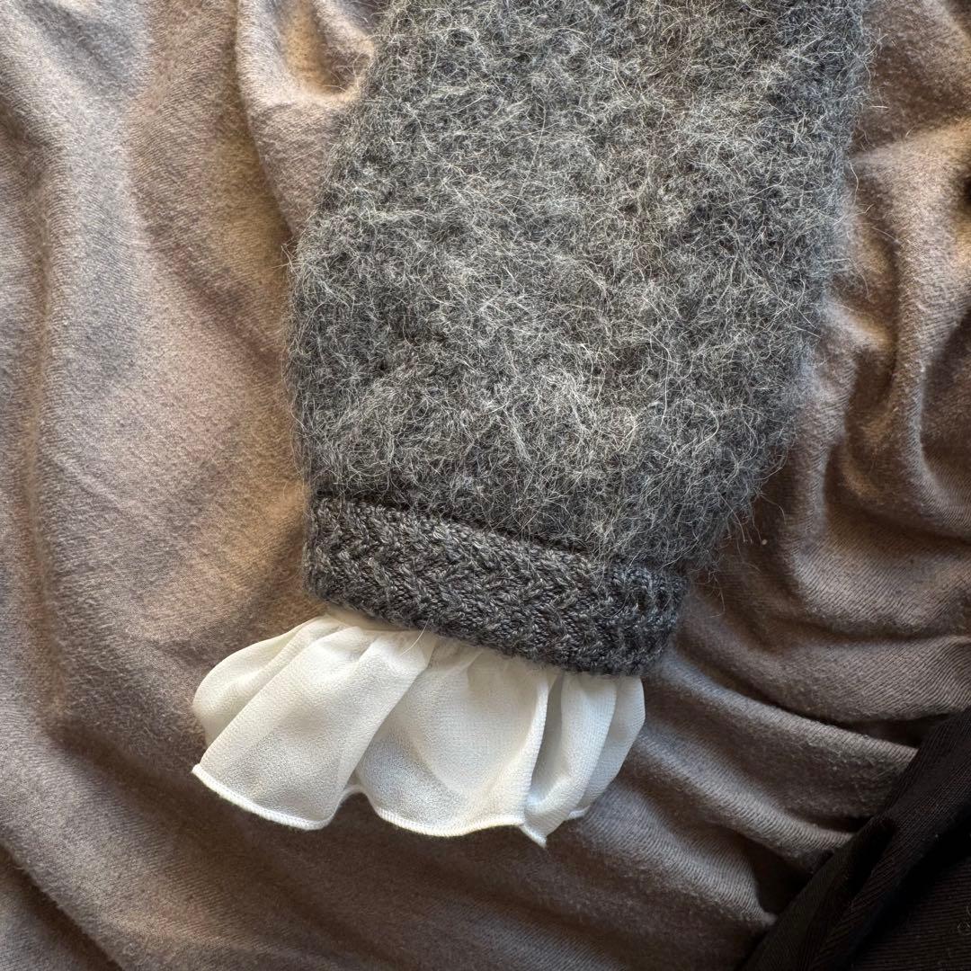 SNIDEL フリルブラウス付き シャギーニットカーディガン グレー