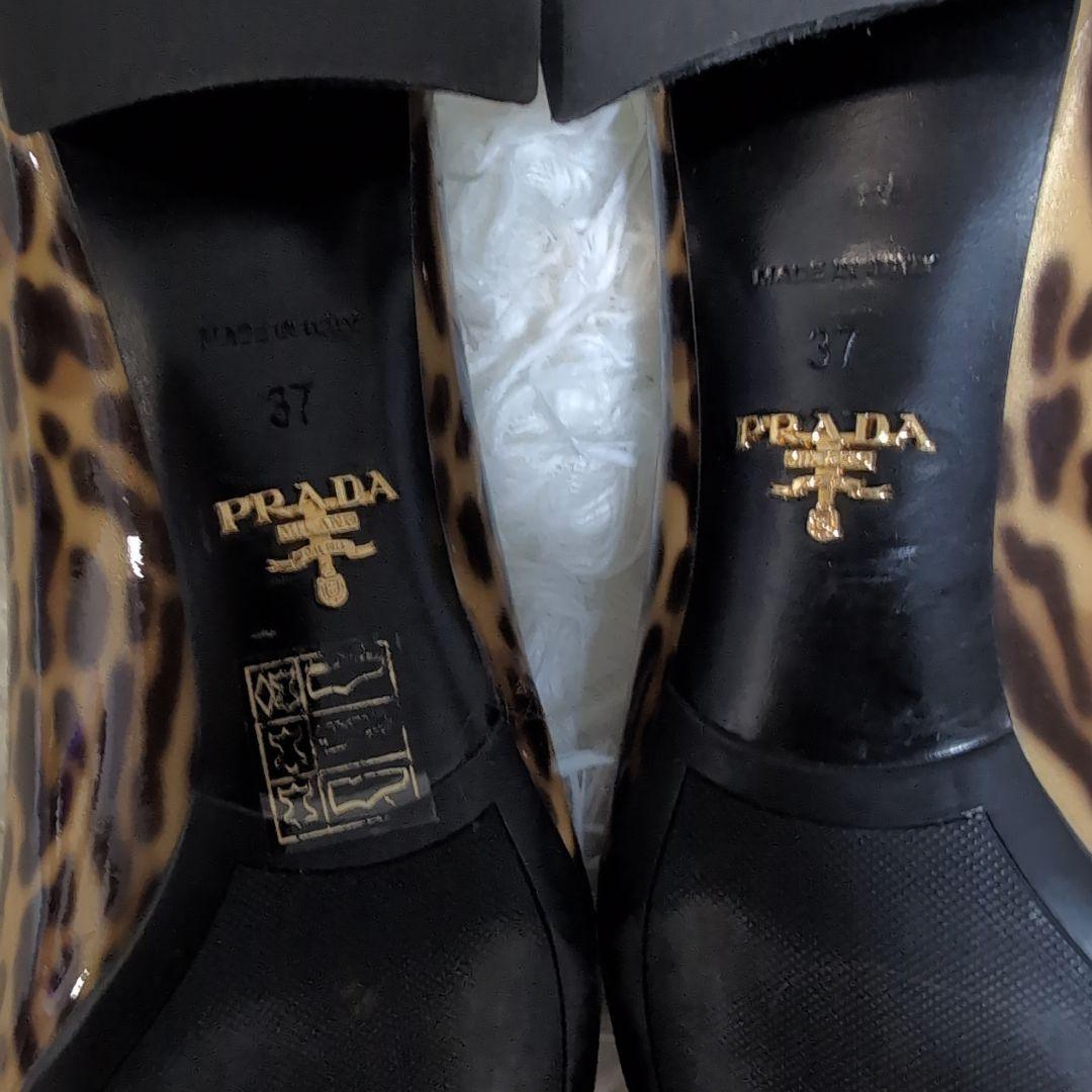 ☘*有様 美品 PRADA レオパード柄/ヒョウ柄 エナメル リボンパンプス 2