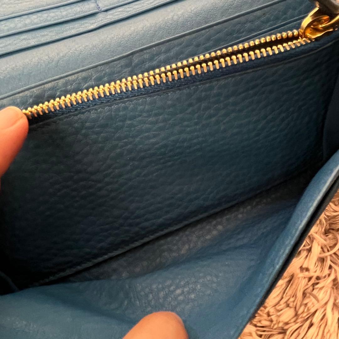 美品✨PRADA ヴィッテロダイノ　シボレザー　メタルロゴ　長財布　コバルト