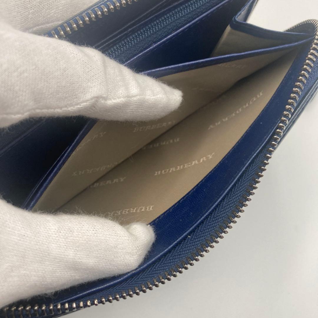 ✨極美品✨ バーバリー ラウンドジップ 長財布 レザー ネイビー チェック柄