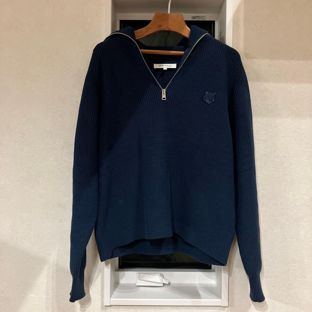 【本日セール】MAISON KITSUNÉ ネイビー ジップアップニット XS