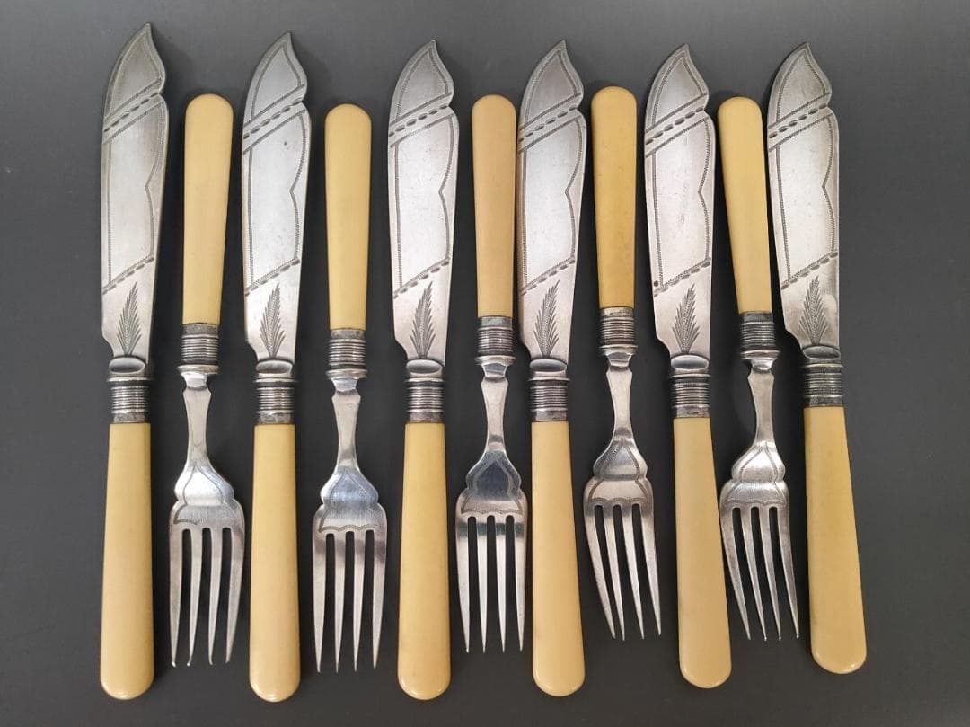 英国ヴィンテージ 純銀P ナイフ フォーク 12本set (L10)