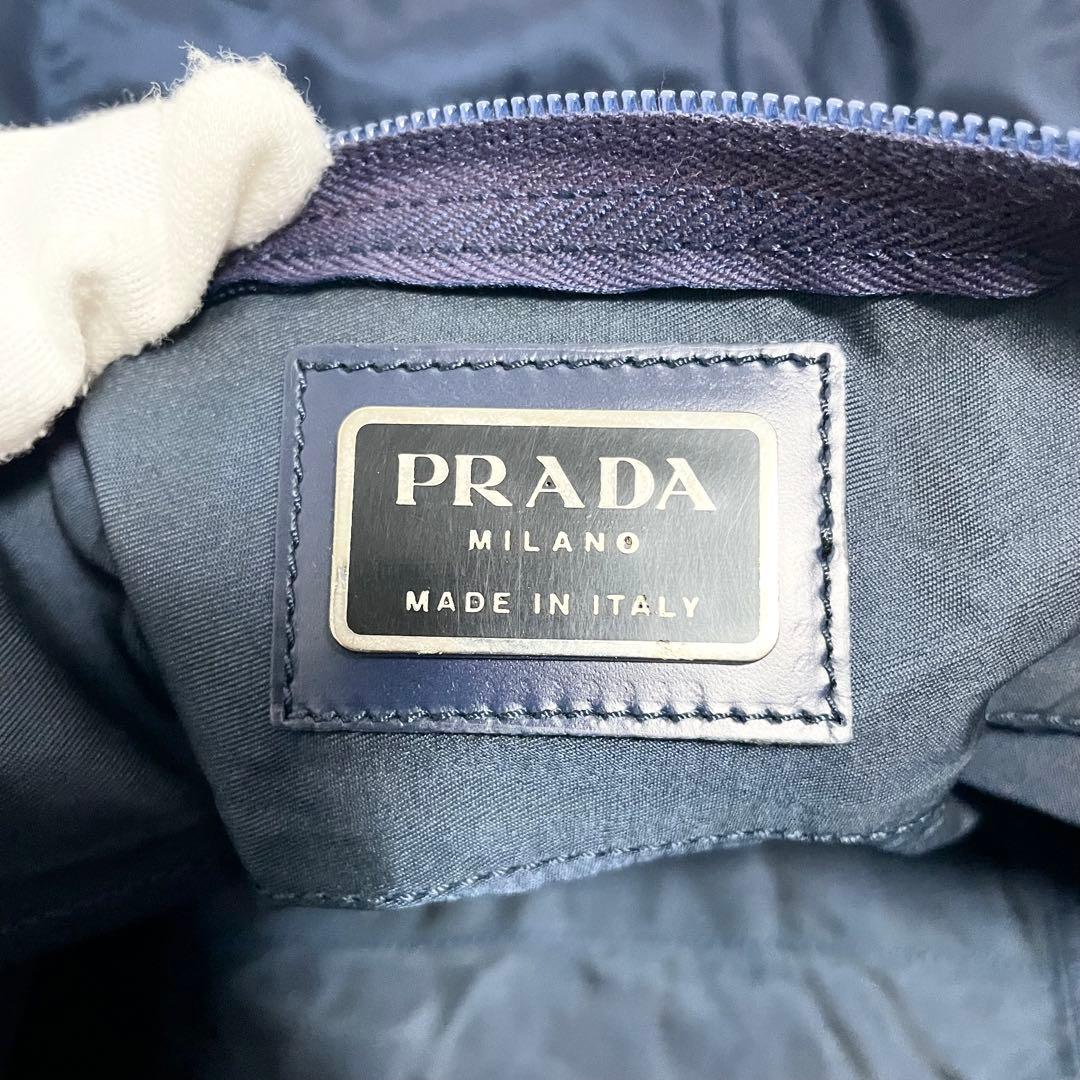 プラダ 三角ロゴ 金具 2way レザー ナイロン ボストンバッグ 斜め掛け 紺