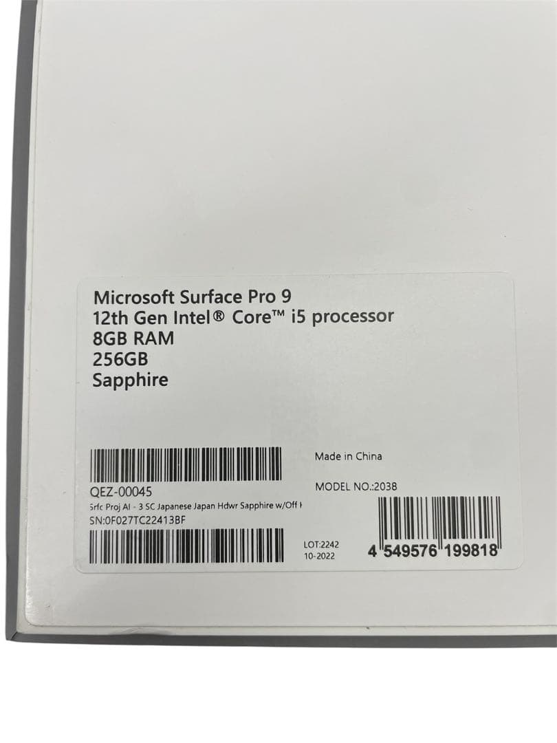 Windowsノート本体 Microsoft Surface Pro9 8GB 256GB 12th