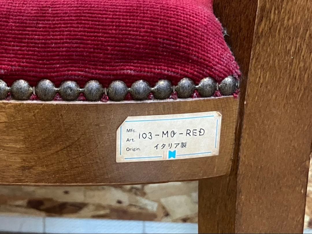 イタリア製 ロココ調 木製椅子 ベロア調 赤 猫脚 猫足 アンティーク チェア