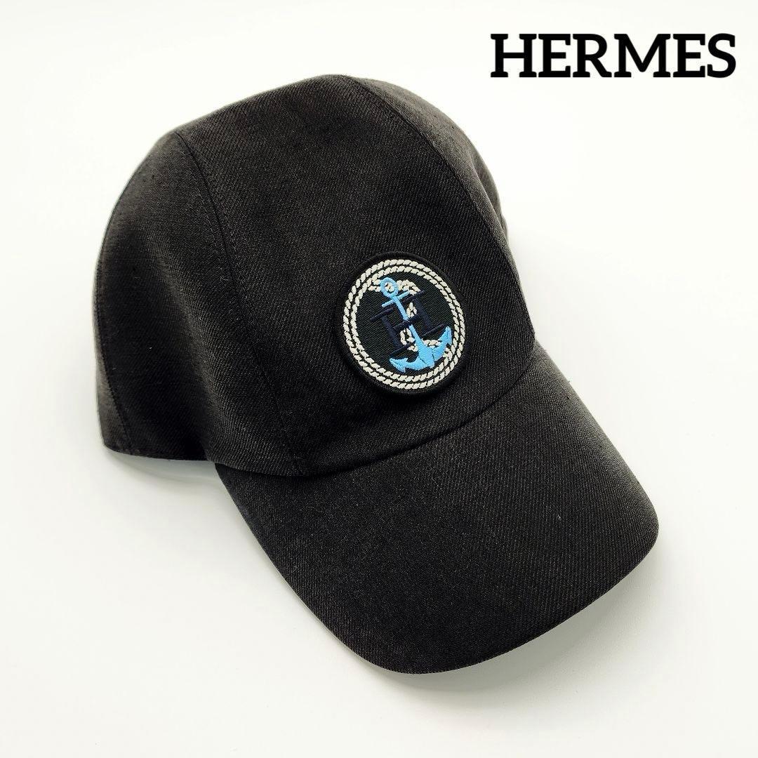 HERMES エルメス キャップ 帽子 ワッペン いかり ロープ 58サイズ.