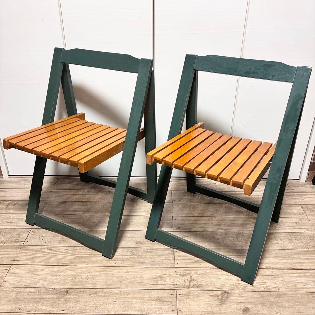 【古道具】 折りたたみチェア フォールディングチェア 2脚セット