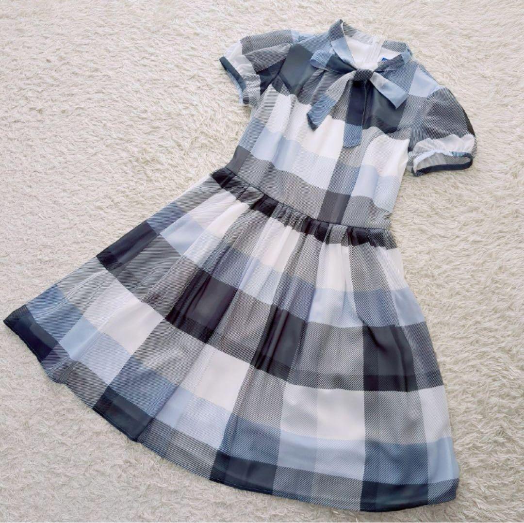 ブルーレーベルクレストブリッジ★美品★膝丈ワンピース★チェック★首元リボン