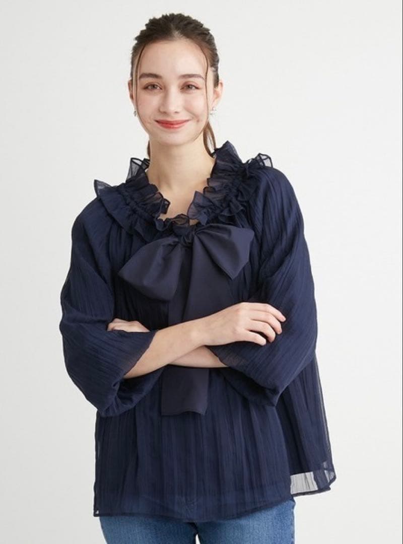 【美品】シアースモックブラウス ネイビー CERFORD セルフォード