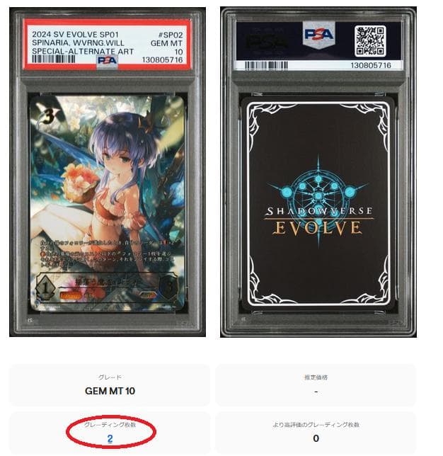 世界に2枚 揺蕩う意志・スピネ SP02 PSA10 シャドウバース エボルヴ