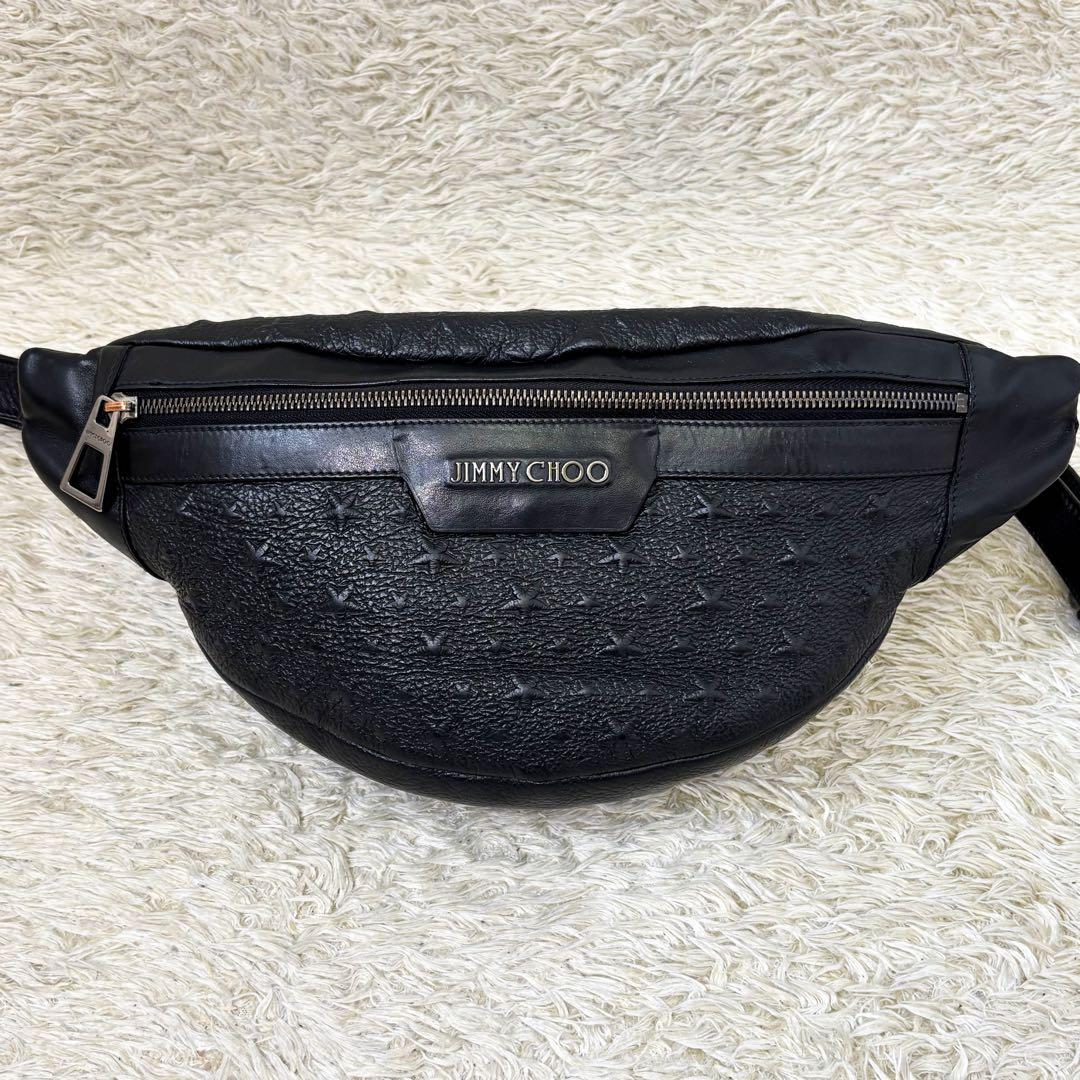 【美品】ジミーチュウ ウエストポーチ デリー ブラック スター エンボス