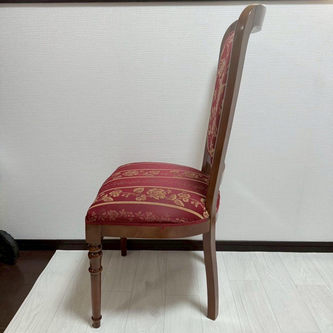 イタリア製 ダイニングチェア 2脚セット 花柄ジャガード 飴色 木製 高級椅子