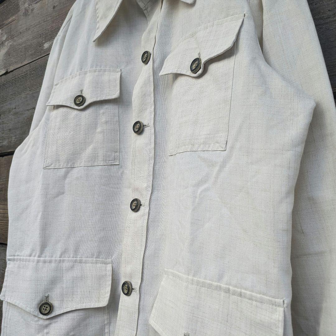 60s　英国製　Dunn&Co　亜麻　リネンジャケット　マルチポケット　生成り