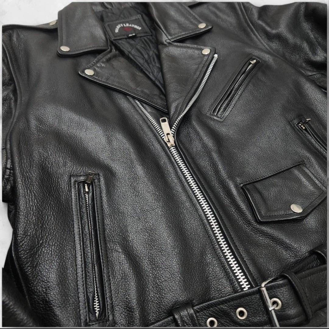 本革 ダブルライダースジャケット カウレザー 短丈 大きいサイズ 44 ブラック