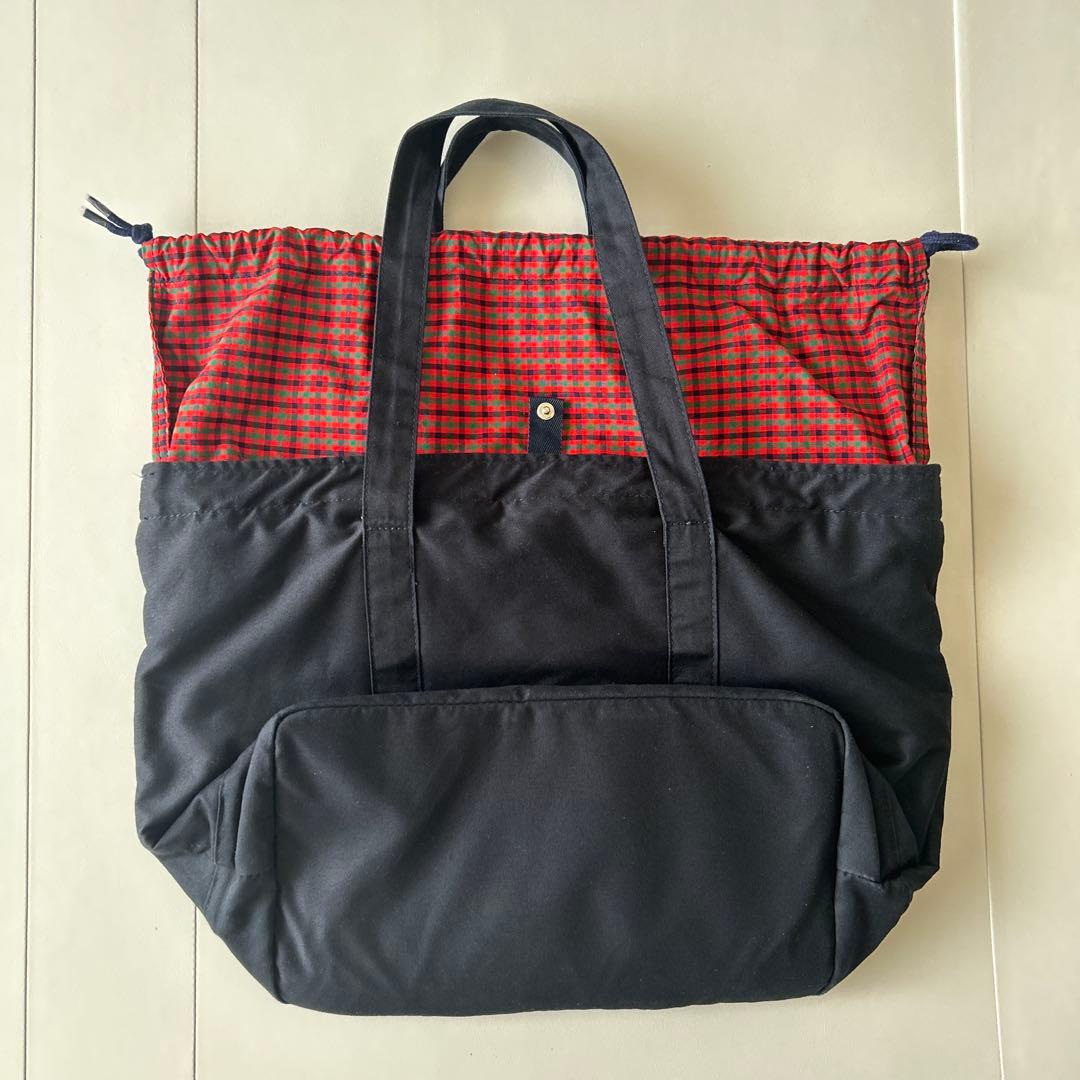 familiar トートバッグ 黒 赤チェック