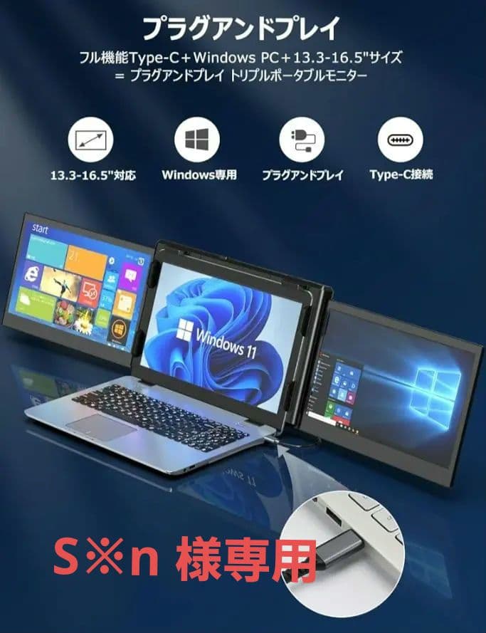 【美品】Kwumsy製 ノートPC用 トリプルモニター 12インチ FHD