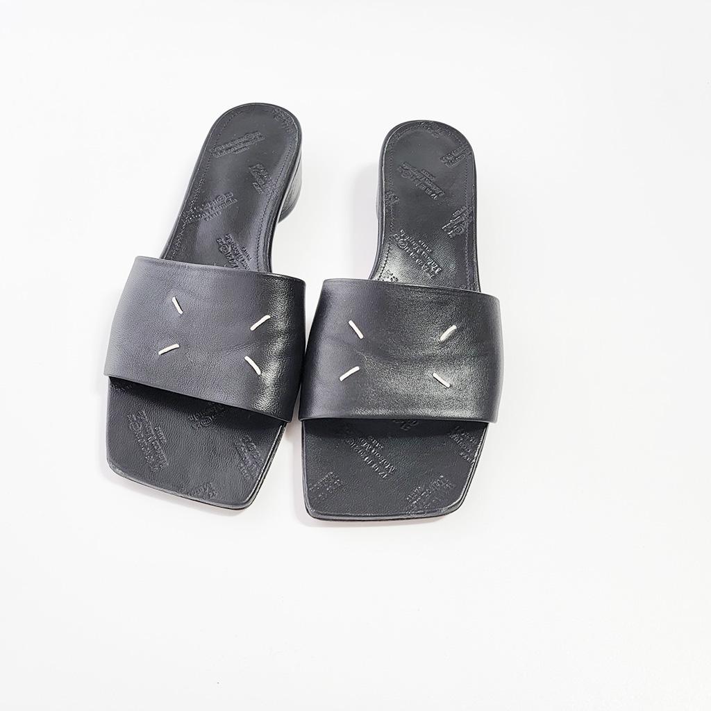 メゾンマルジェラ　レザー 4ステッチ サンダル ミュール　ブラック　37