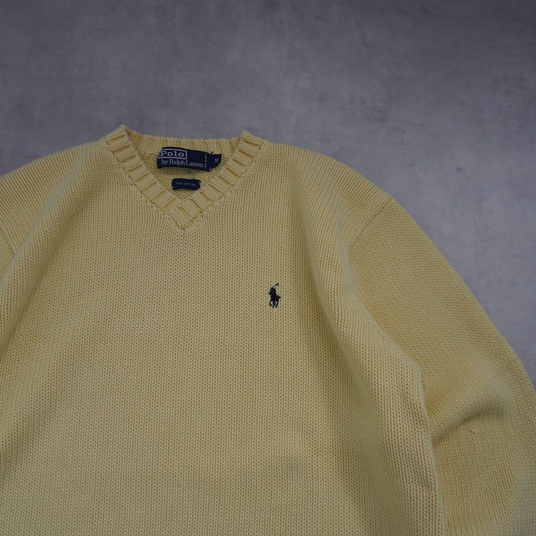 【90s】poloralphlaurenラルフローレン VネックコットンニットM