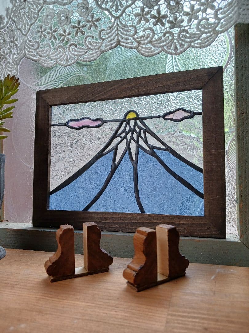 ステンドグラス　ダイヤモンド富士&パール富士