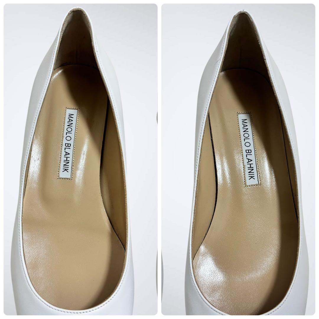 未使用級 マノロブラニク パンプス 白 37.5 裏張り済 定価12万 現行品