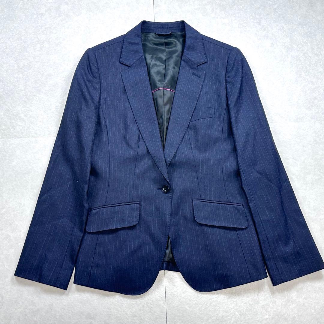 美品 HILTON super110's ストライプスーツ 13.15号 紺