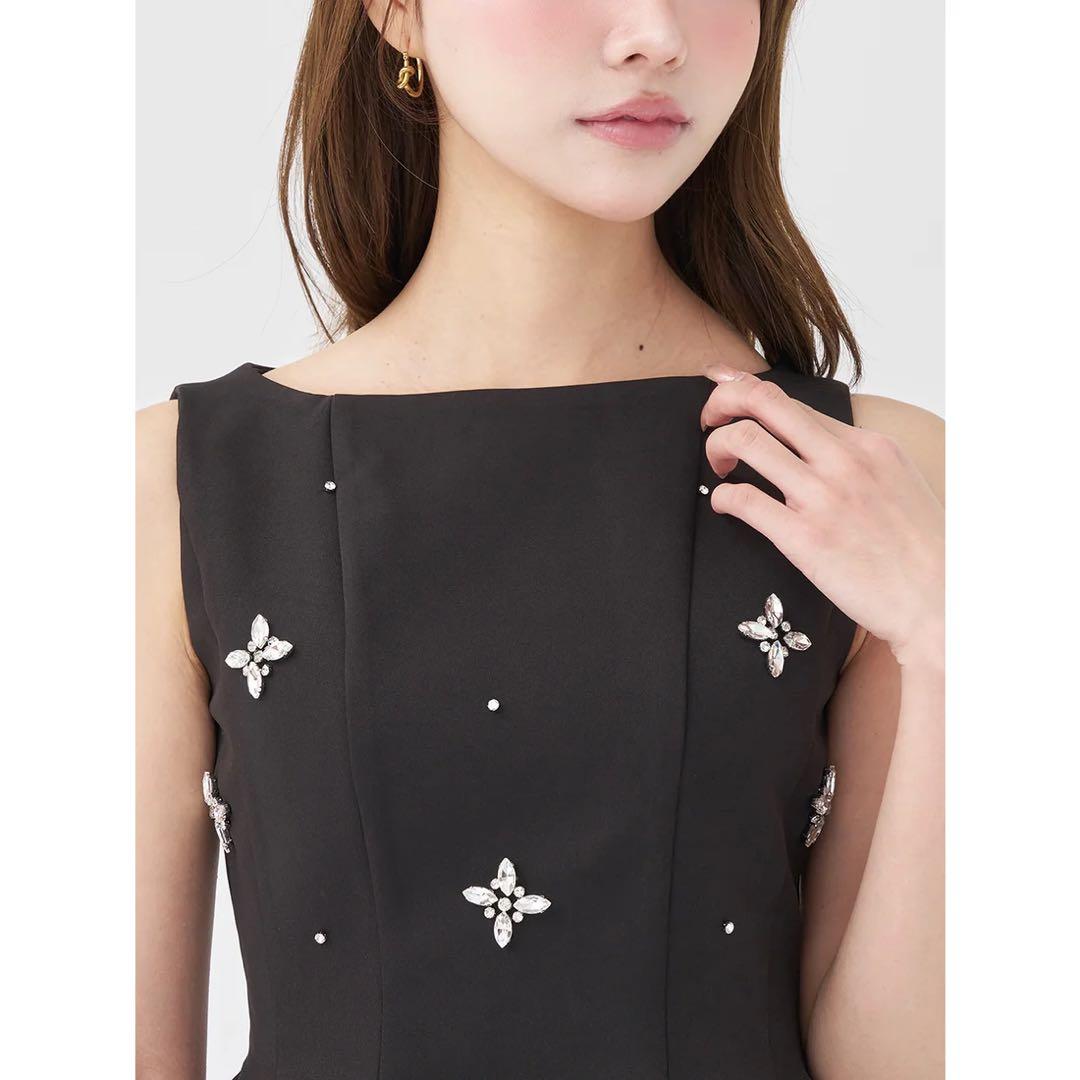 新品タグ付き ダーリッチ ビジューフレアバルーンミニドレス ブラック フリー