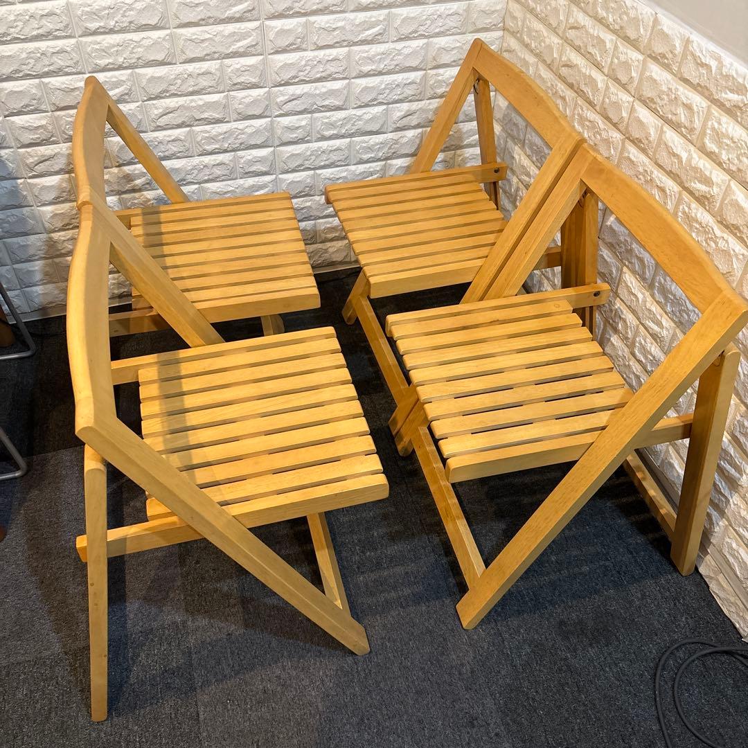 【最終お値下げ】木製折り畳みガーデンチェア　フォールディングチェア椅子4脚セット