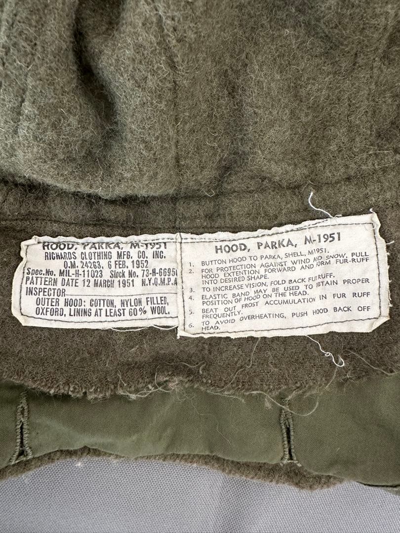 M-51 モッズコート用フード　※ワイヤー折れ