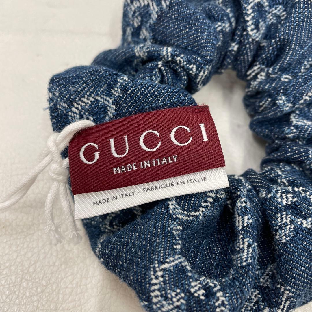 ○277 GUCCI グッチ　デニム　シュシュ　GG ロゴ　ヘアゴム　タグ付き