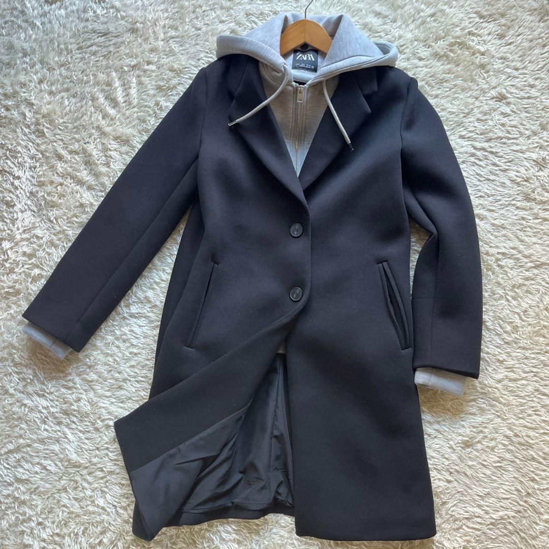 極美品　ZARA　チェスターコート　デタッチャブルフード コントラスト