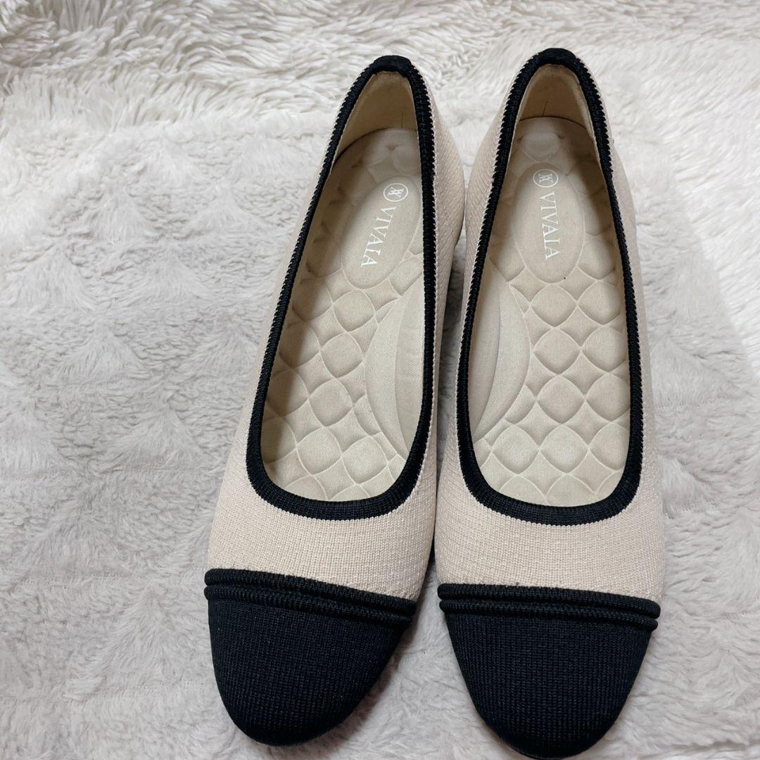 極美品 ビバイア バイカラー パンプス ホワイト アイボリー ブラック ヒール