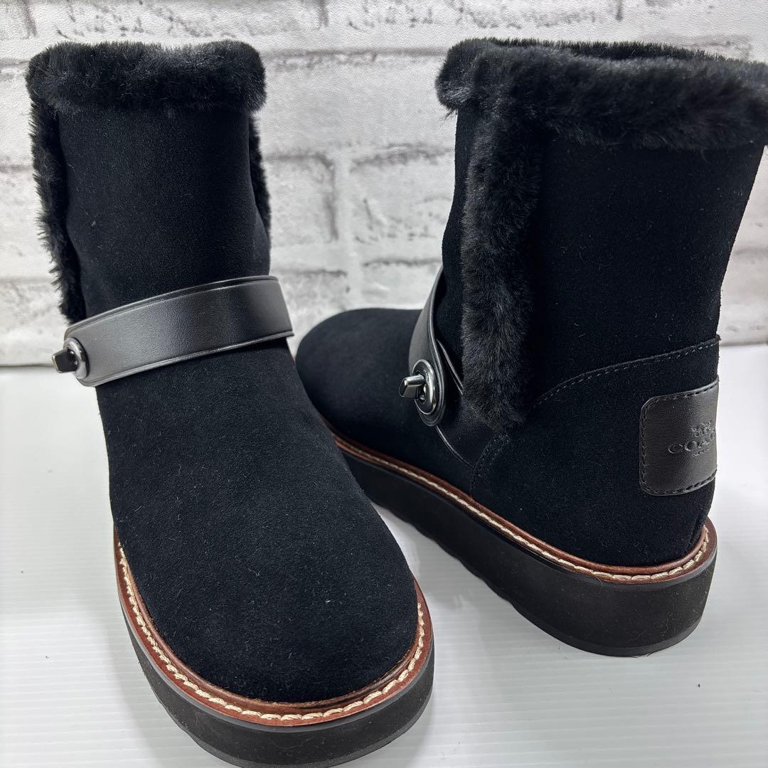 未使用✨COACH ファー ブーツ 黒 23.5㎝ 本革 ブラック　スエード