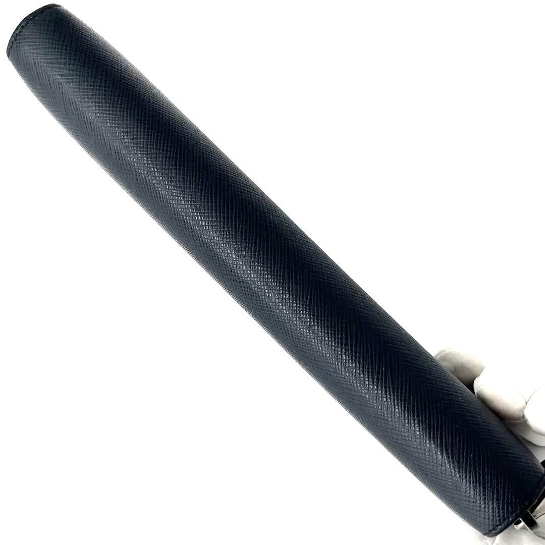 【極美品】PRADA ラウンドファスナー　サフィアーノレザー　ネイビー