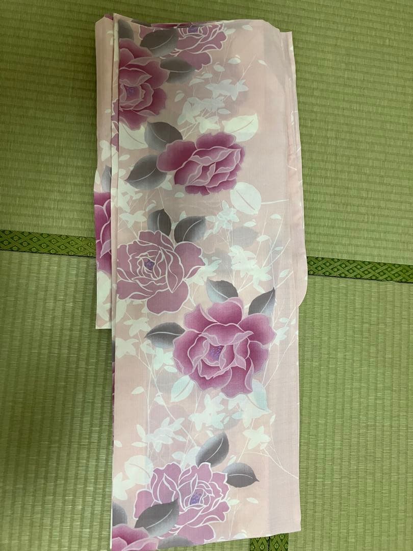 撫松庵　セオα 浴衣　薔薇 ピンク グレー セオアルファ ポリエステル