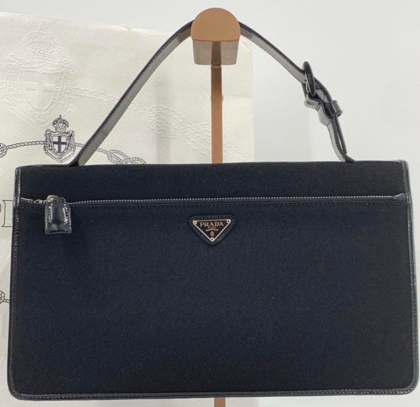 プラダ ハンドバッグ 腕掛け ナイロンキャンバス パテントレザー エナメル