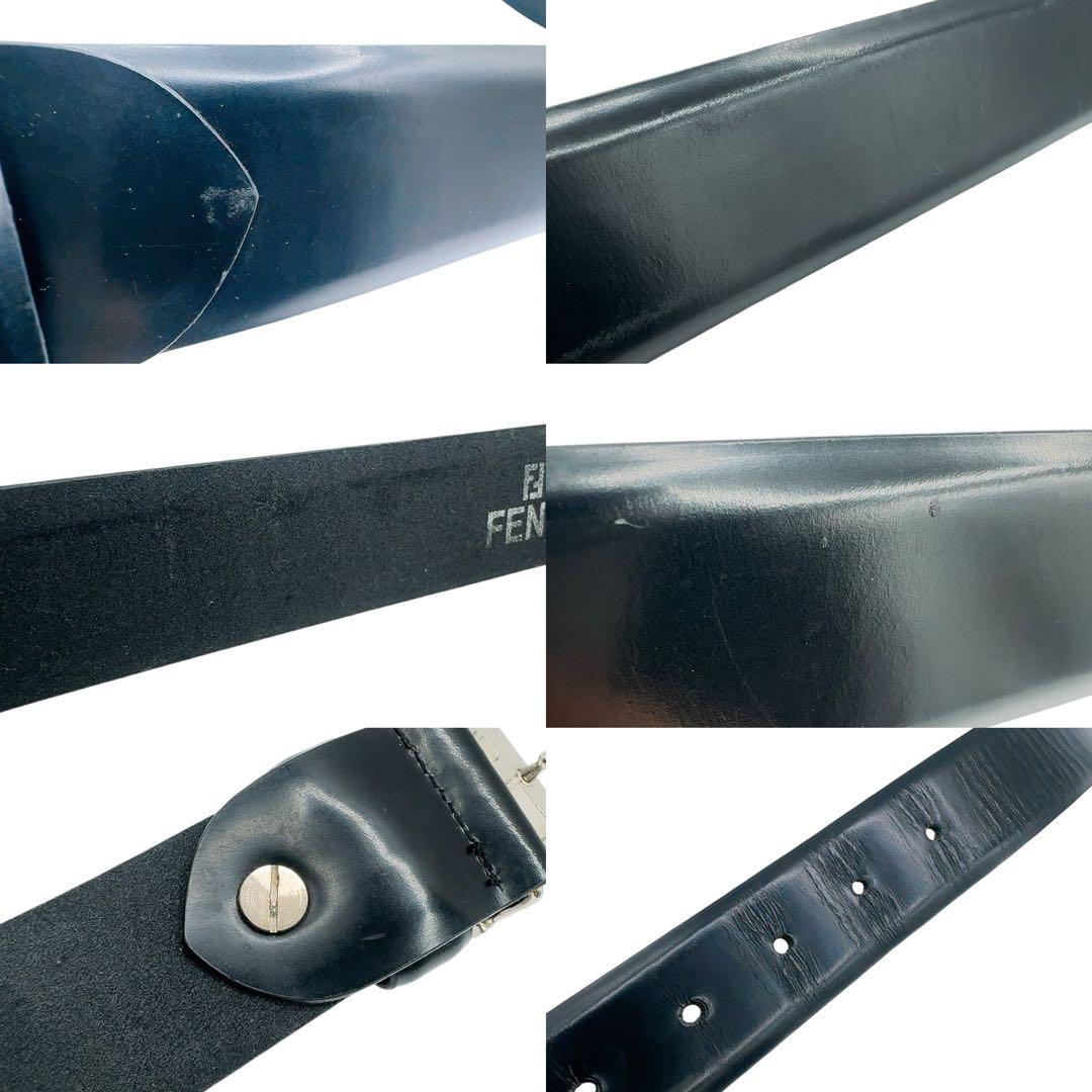 【良品】フェンディ ベルト レザー ブラック×シルバー FF ロゴ 革 ズッカ